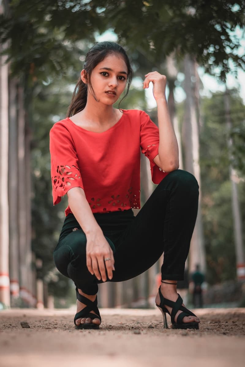 Woman in red outfit